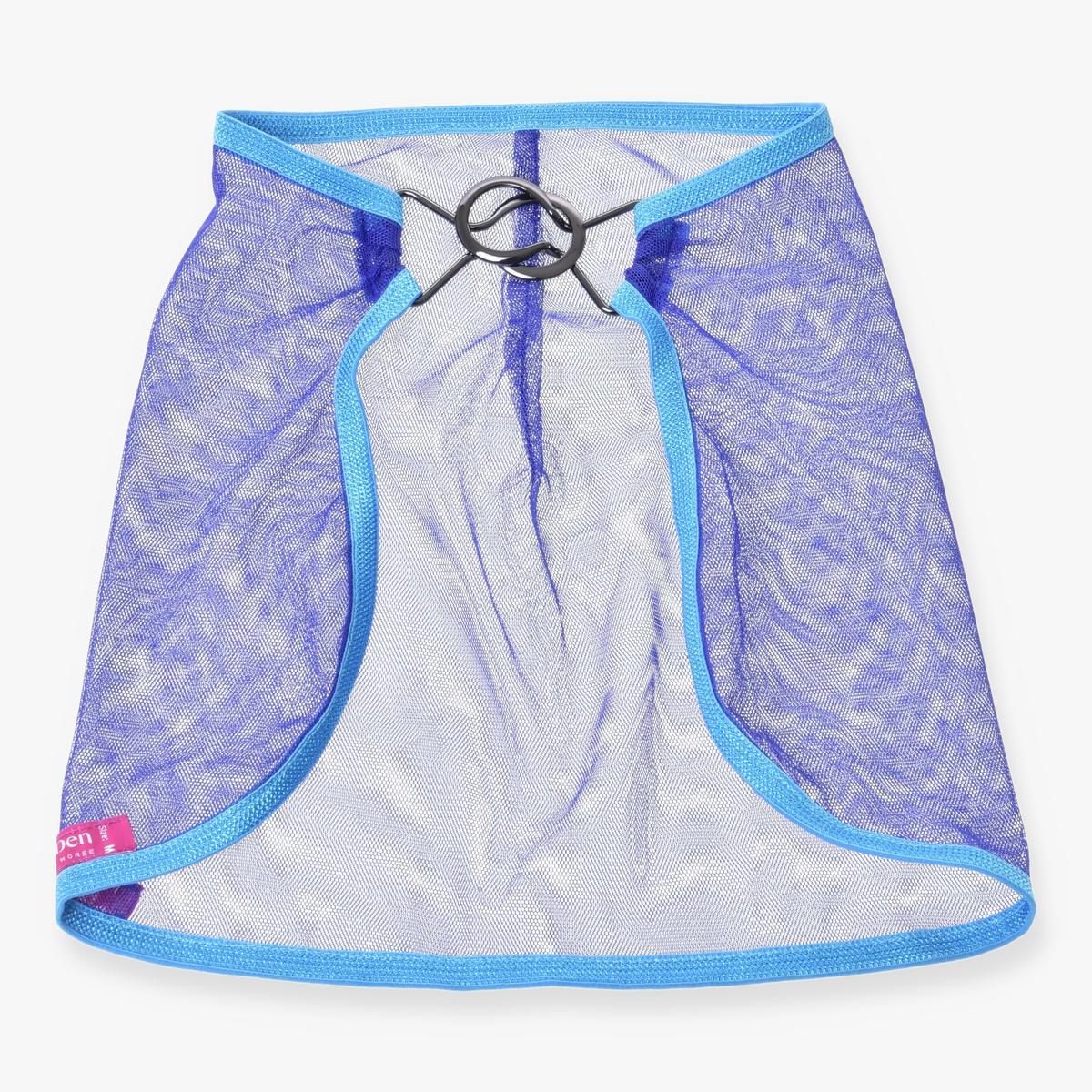 Hobby Horse Fly sheet by LarDen in royal blue mesh with light blue binding and a dark metal ring closure, laid flat