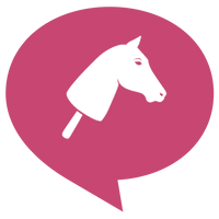 Pink speech bubble icon with a Hobby Horse