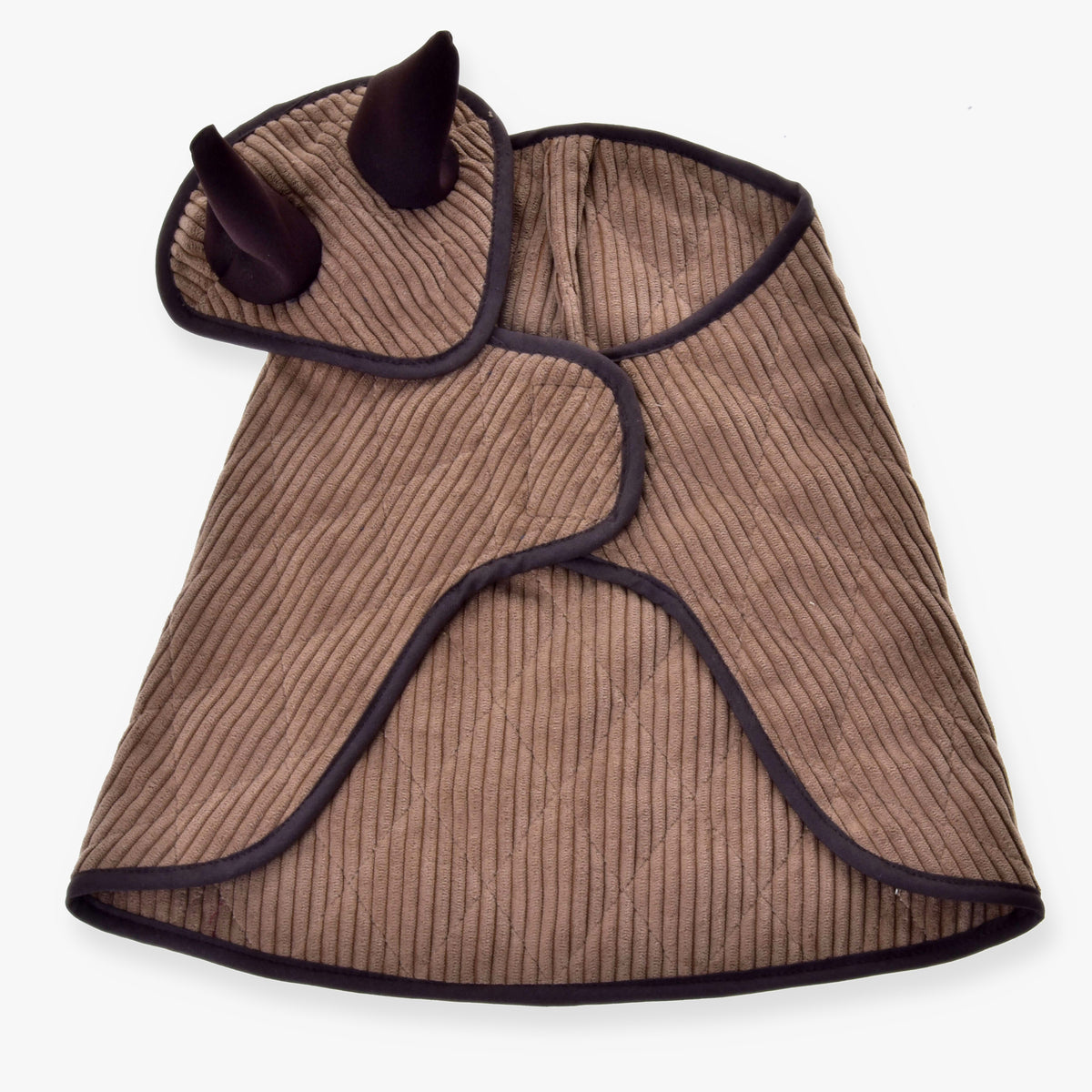 Ensemble Manchester Le Chocolate LarDen pour Hobby Horse, couverture en velours côtelé brun clair et bonnet d’oreilles aux oreilles brun foncé
