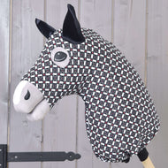 Hobby Horse protective suit DeLuxe (Lycra) by LarDen in a black and white geometric print with black satin ears