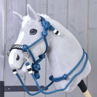 Light grey Hobby Horse wearing the Rope set Chess: blue rope halter with black and white noseband and rope reins