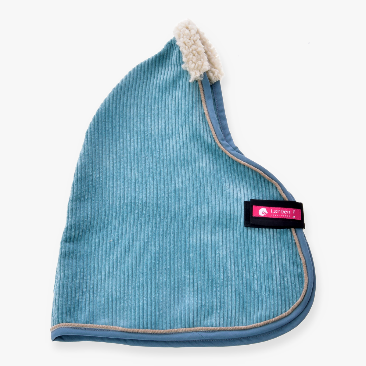 Hobby Horse staldeken Fern van LarDen van petrolblauw ribfluweel met kraag van crèmekleurige teddyfleece en beige bies