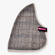 Hobby Horse Stable Blanket Fine Check by LarDen in grey and cream herringbone check with rust lines and beige binding
