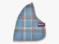 Hobby Horse Stable Blanket Scottish Cube by LarDen in blue and beige tartan with taupe binding and a pink label