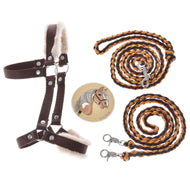 Set Perfect Combination Brown van LarDen voor Hobby Horse: bruin halster met bont, gevlochten halstertouw, teugels en sticker
