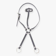 Martingale gris foncé pour Hobby Horse de LarDen, collier en similicuir gris à boucle, anneau central et deux branches à anneaux