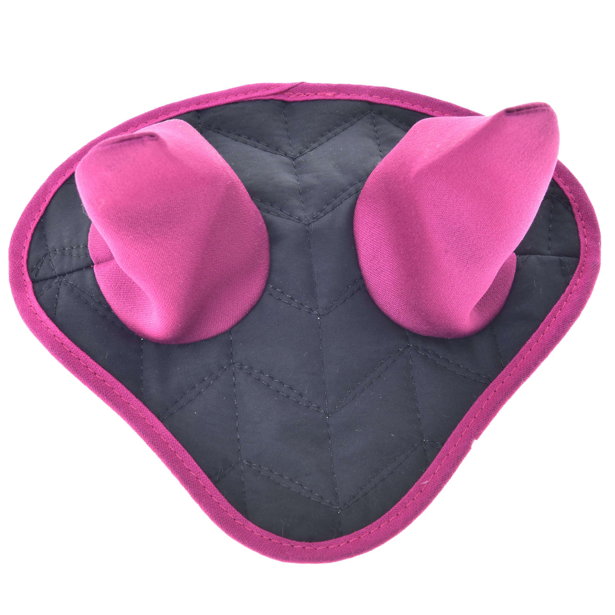Bonnet d'oreilles matelassé noir de l'ensemble Thermo Noir avec Fourrure, avec oreilles rose vif et bordure rose