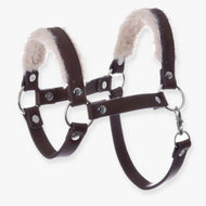 Hobby Horse Halter with fur - leatherette Walnut by LarDen, dark brown halter with cream fur padding and silver rings