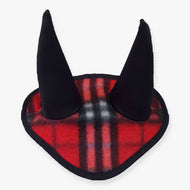Bonnet d’oreilles à carreaux rouge de LarDen pour Hobby Horse en polaire écossaise, bordure noire et oreilles noires