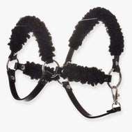 LarDen Hobby Horse Black halter with complete black fur - leatherette, thick curly fur and silver rings