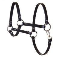 LarDen Hobby Horse Halter - black leatherette with silver rings, rivets and a snap hook