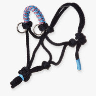 Hobby Horse Touwhalster Summer van LarDen van zwart touw met knopen, blauw-rood gevlochten neusriem en zilveren ringen
