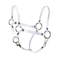 Licol blanc de LarDen pour Hobby Horse en sangle blanche, avec anneaux argentés, rivets et deux mousquetons