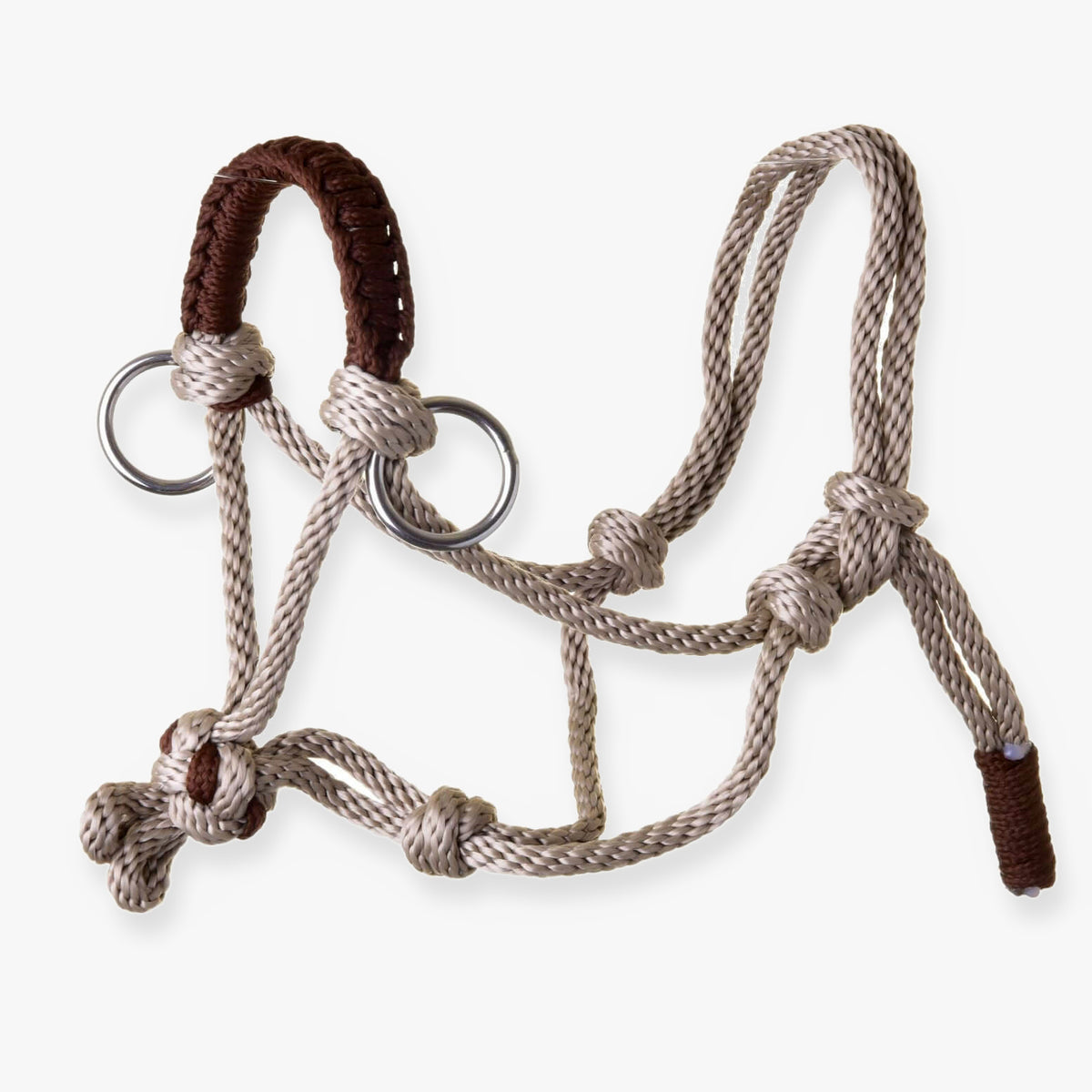 LarDen Hobby Horse Rope halter Nature in beige rope with a brown braided noseband and silver rings