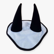 Hobby Horse Ear bonnet Aqua by LarDen in pale blue plush with black trim and two black ear covers